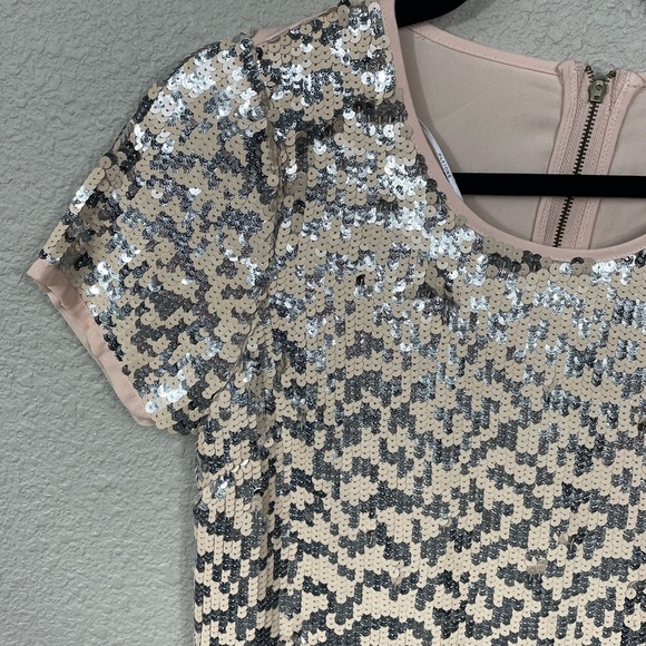 NWT Pleione Sequin Sparkle Short Sleeve Blouse Top Party Pink Silver Sz XSP - Picture 3 of 8